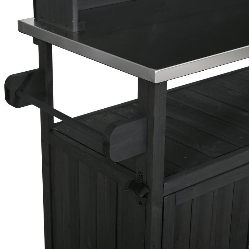 65" Outdoor Potting Bench with Stainless Steel Top, Rolling Garden Workstation with Hutch & Storage