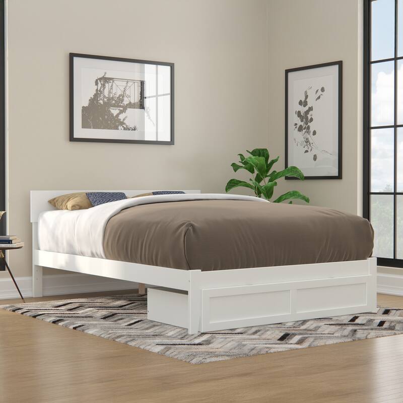 AFI Boston Platform Bed with Foot Drawer - White - Queen