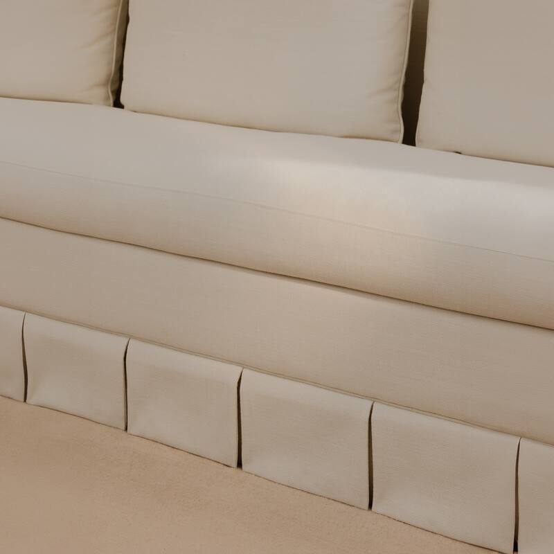 NADAAL STUDIOS Norex Pellicano Sofa, Box Pleat Skirt, Performance Linen Blend, Feather-Filled Cushions, Cream