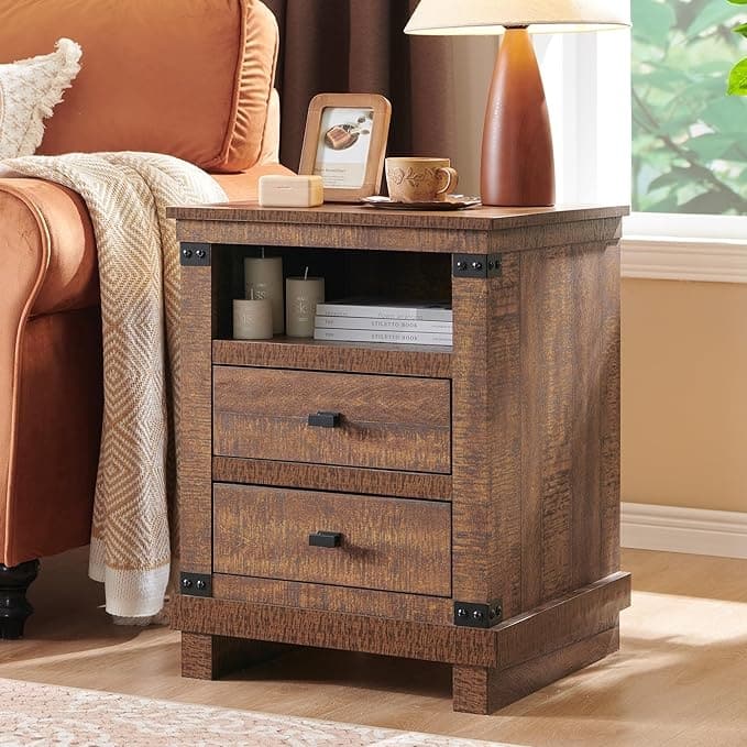 18" Farmhouse Nightstand with Charging Station, Night Stand, End Table - Reclaimed Barnwood