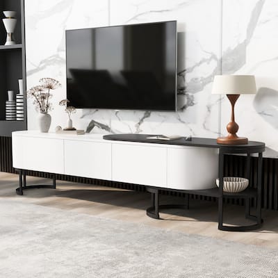 67.7"-76.4" Extendable TV Stand for TVs up to 75'', Media Console Table w/ 3 Drawers, TV Media Center w/ Adjustable Legs