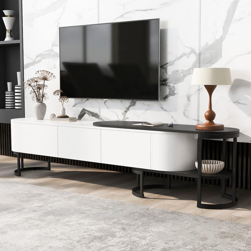 67.7''-76.4'' Modern Extendable TV Stand for TVs up to 75 Inches, Entertainment Center Media Console with 3 Drawers
