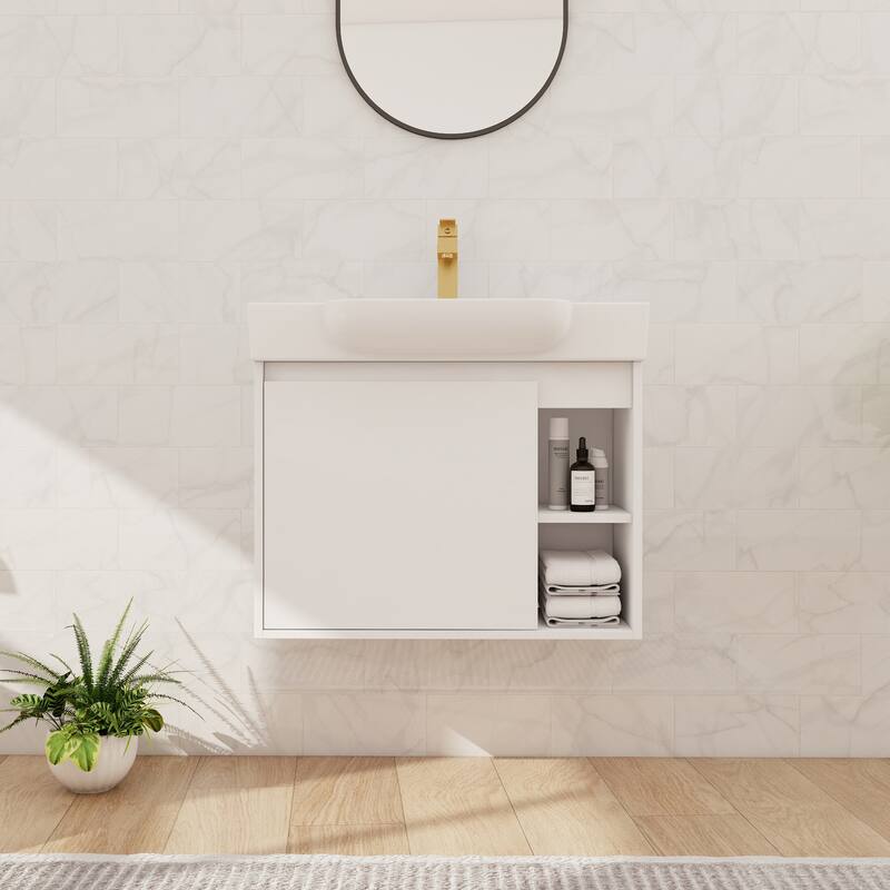 Beingnext 24"/28" Bathroom Vanity with Sink, Floating Bathroom Vanity with Soft Close Door and Shelf