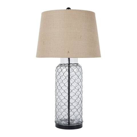 Woven Wire Wrapped Glass Base Table Lamp with Fabric Shade, Beige - 30.75 H x 16.5 W x 16.5 L Inches