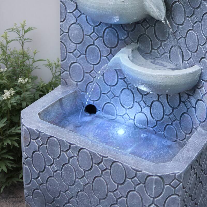 Vbal Outdoor 4-Tier Polyresin Modern Fountain with Soothing Water Sounds – Weather Resistant