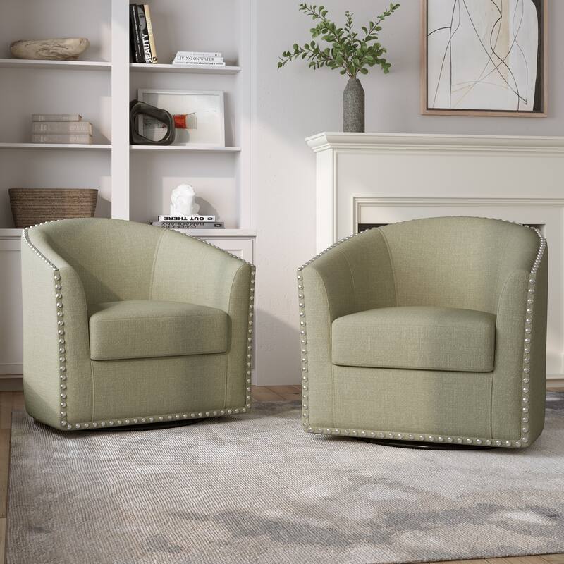 Nailhead Trim Upholstered Swivel Accent Chairs Set of 2