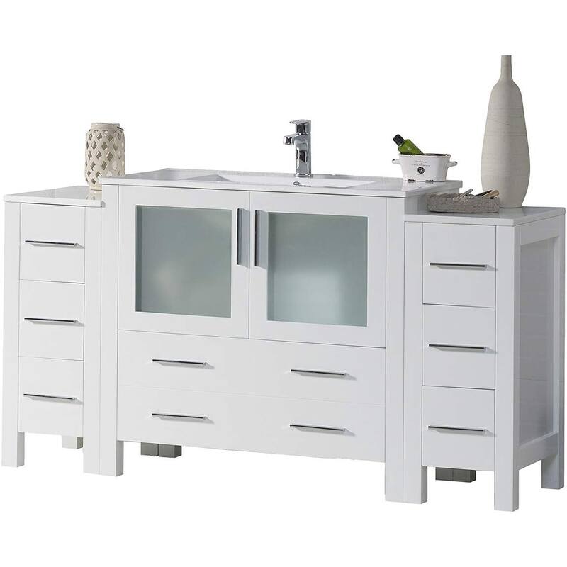 Blossom Sydney 60 Inch Solid Wood Double Sink Vanity with Side Cabinet - Glossy White