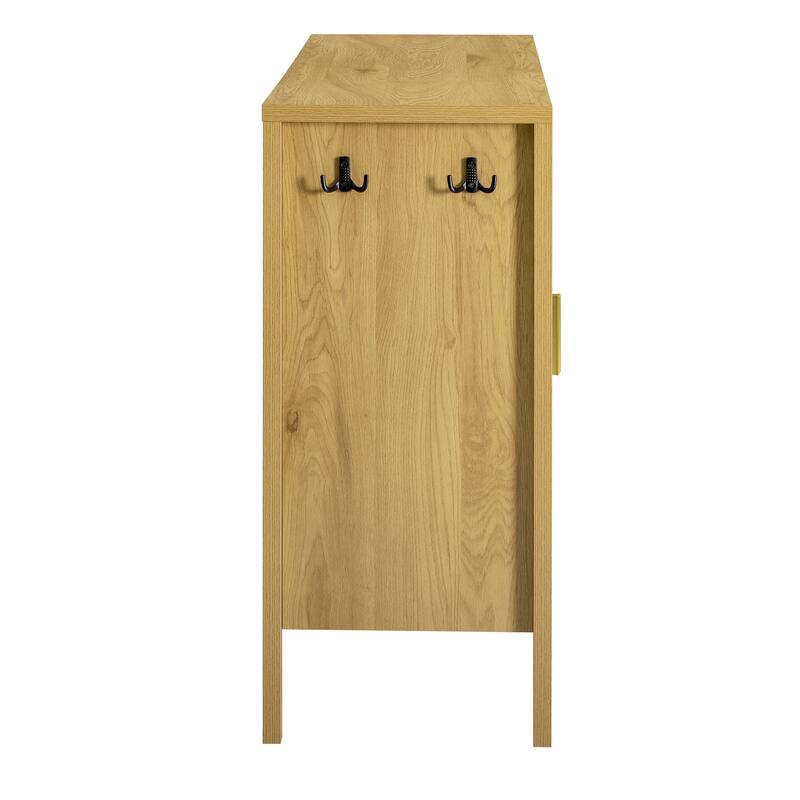 Storage Cabinet with Vertical Stripe Doors & Adjustable Shelves, Sideboard Cabinet with Door Racks & Side Hooks