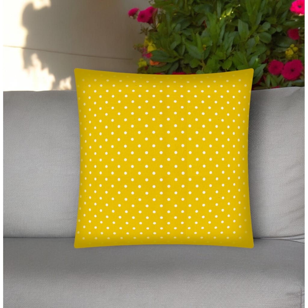17" Yellow and White Polka Dot Indoor Outdoor Throw Pillow Cover