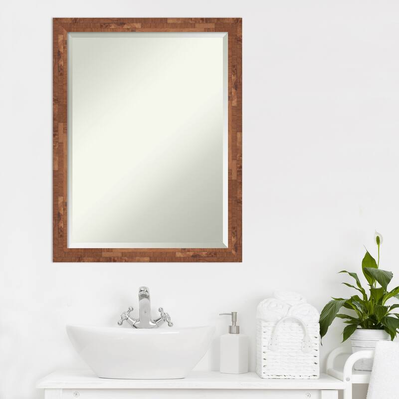 Beveled Wood Bathroom Wall Mirror - Fresco Dark Walnut Frame