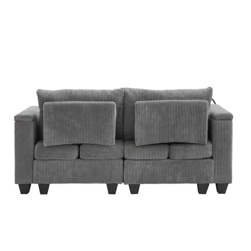 Sofa Chair with Armrests, 2-in-1 Corduroy Loveseat & Chaise Lounge, Sofa Bed Sleeper Sofa with Cup Holders & Side Pockets