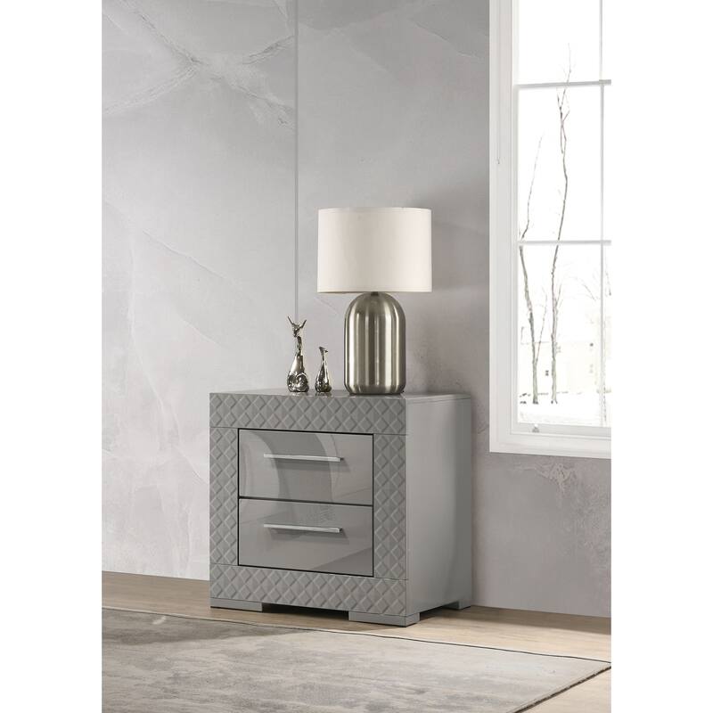 Pierce 2-drawer Nightstand Bedside Table - Grey High Gloss