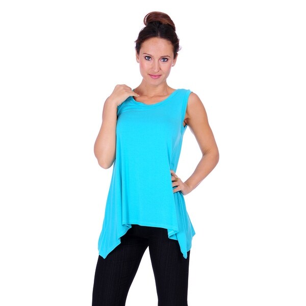 Simply Ravishing Women's Solid Round Neck Sleeveless High Low Asymmetrical Hem Tunic Top