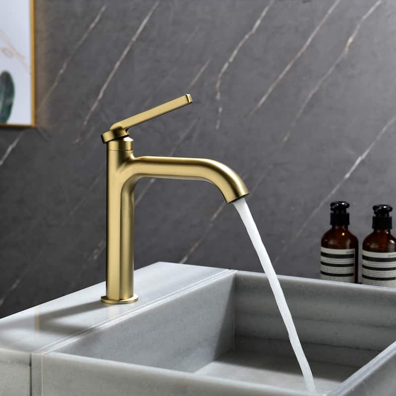 9 in.H Modern Matte Black/ Brushed Gold Single Handle Bathroom Faucet includes Hardware - Gold