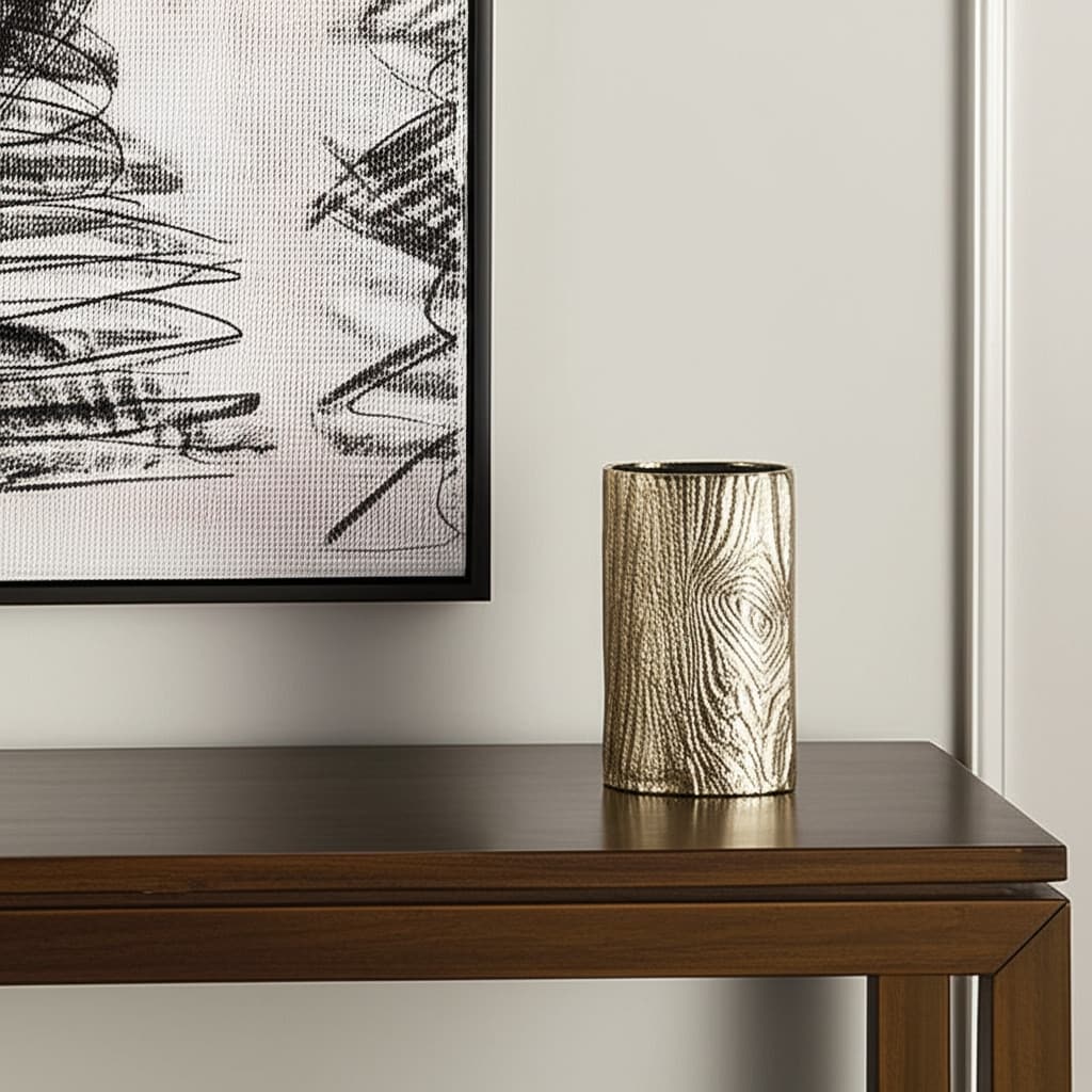 10" Gold Aluminum Oval Faux Wood Table Vase - 4.50