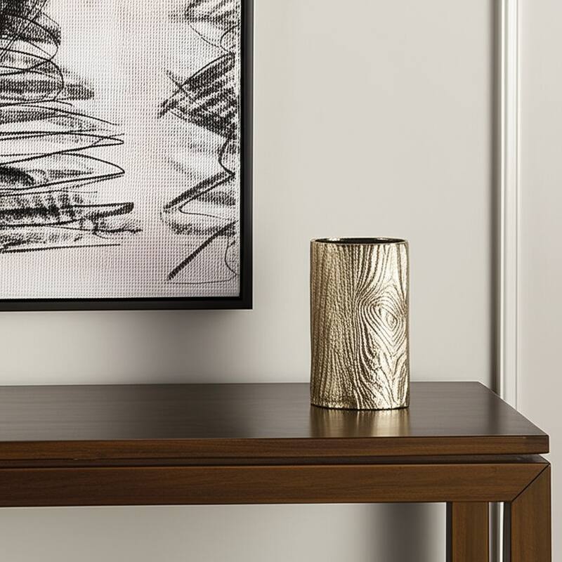 10" Gold Aluminum Oval Faux Wood Table Vase - 4.50 - Gold - 4.50