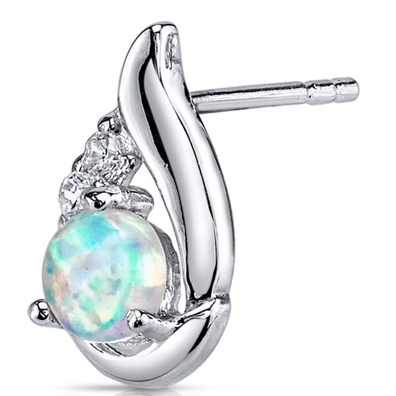 Sterling Silver 1ct Created Opal Round Stud Earrings