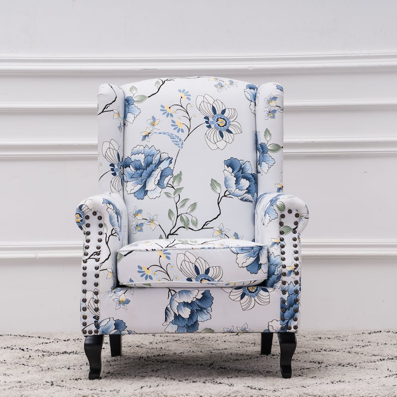 Upholstered Trim Wingback Armchair with Nailhead Trim