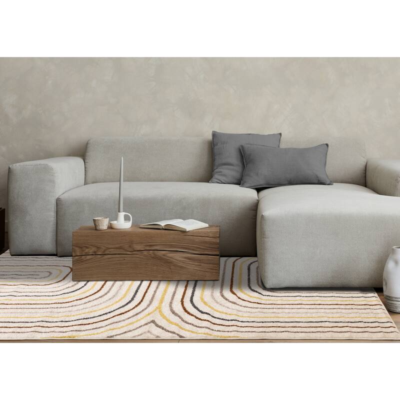 Cream Grey Multi-Colored Double Archway Area Rug