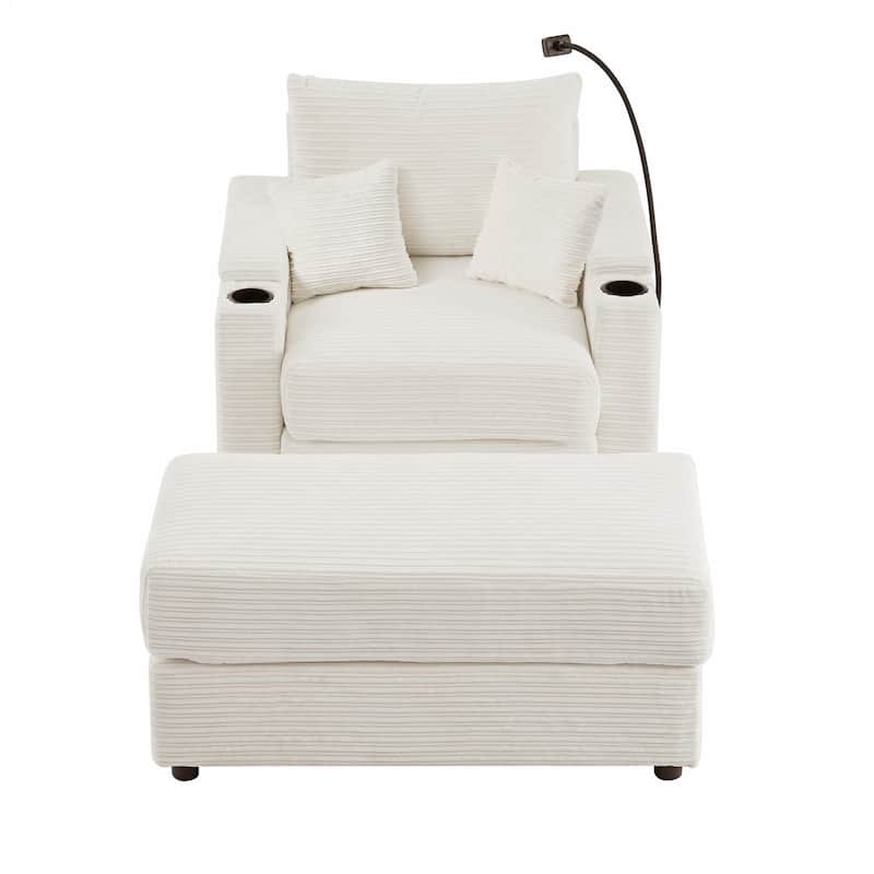 41.7" Modern Single Sofa with Storage, Ottoman, USB Ports, Cup Holders, Phone Holder, Beige Corduroy