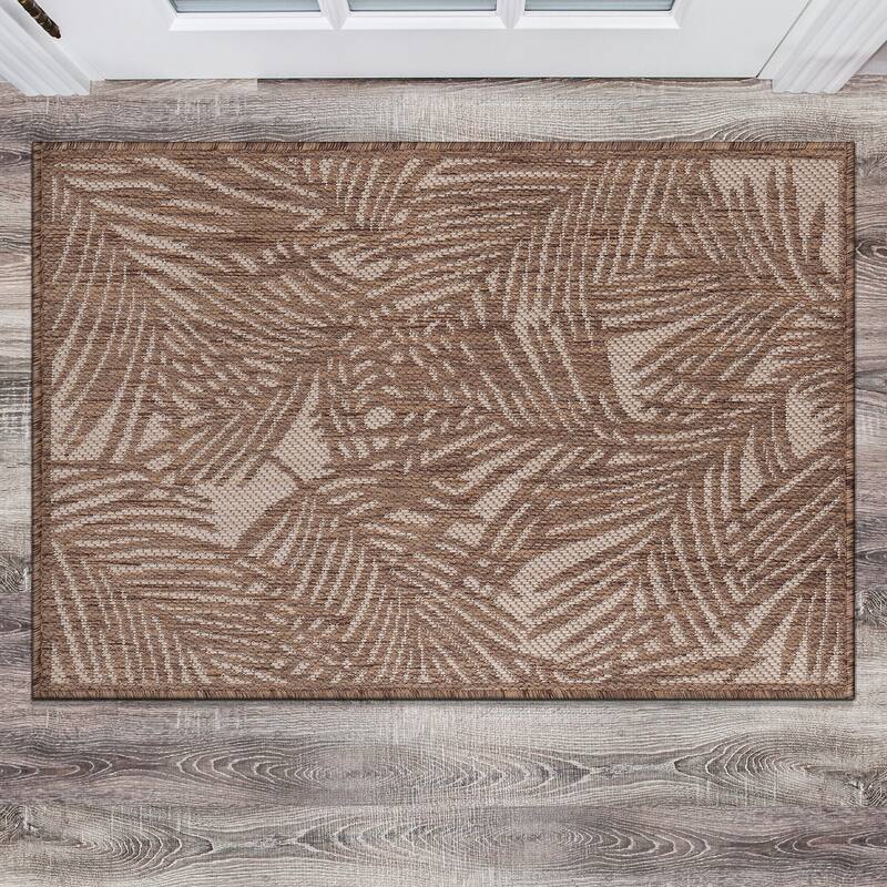World Rug Gallery Contemporary Palm Leaf Textured Flat Weave Indoor/Outdoor Area Rug - 2'x3' - Brown
