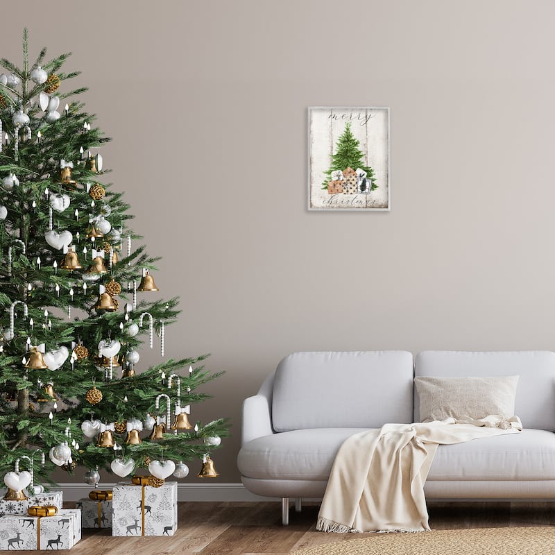 Stupell Rustic Distressed Merry Christmas Tree Illustration Framed Wall Art