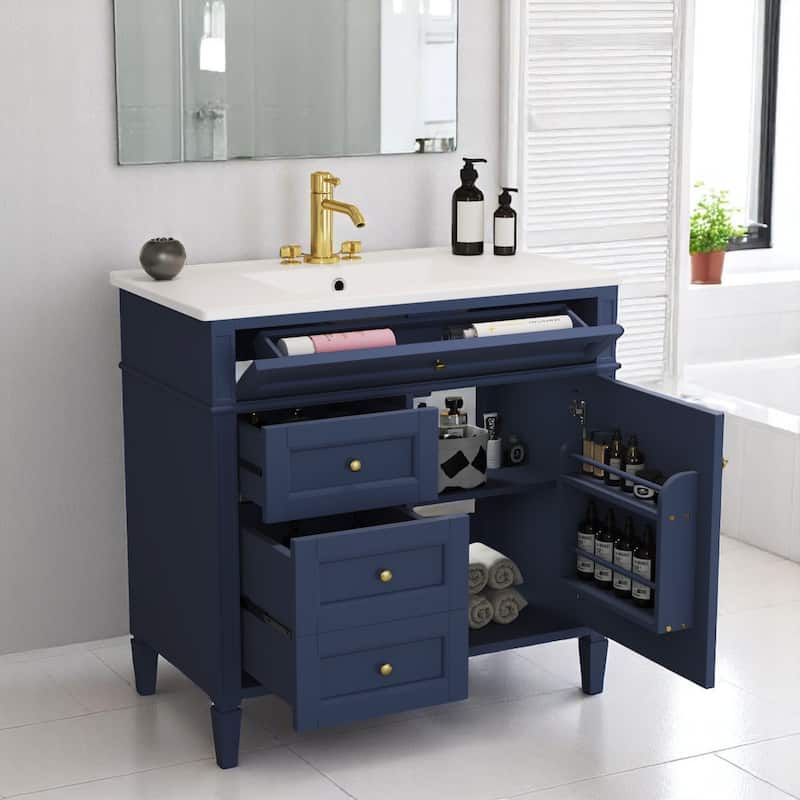36 Inch Bathroom Vanity with Sink Top, Freestanding Storage Cabinet with 3 Drawers and Single Door, Modern Style