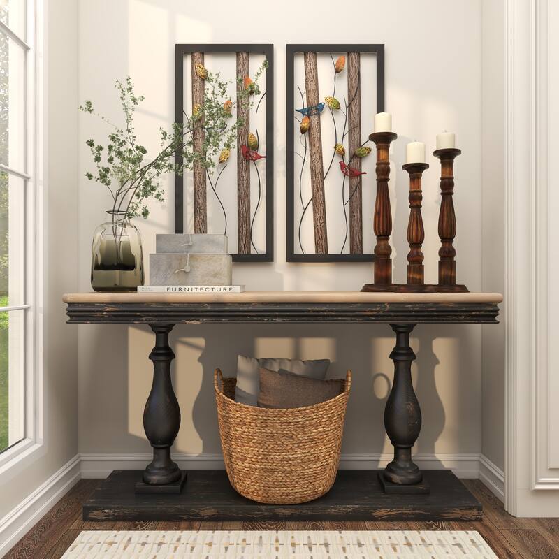 Brown Mango Wood Tall Turned Decorative Candle Holder (Set of 3)