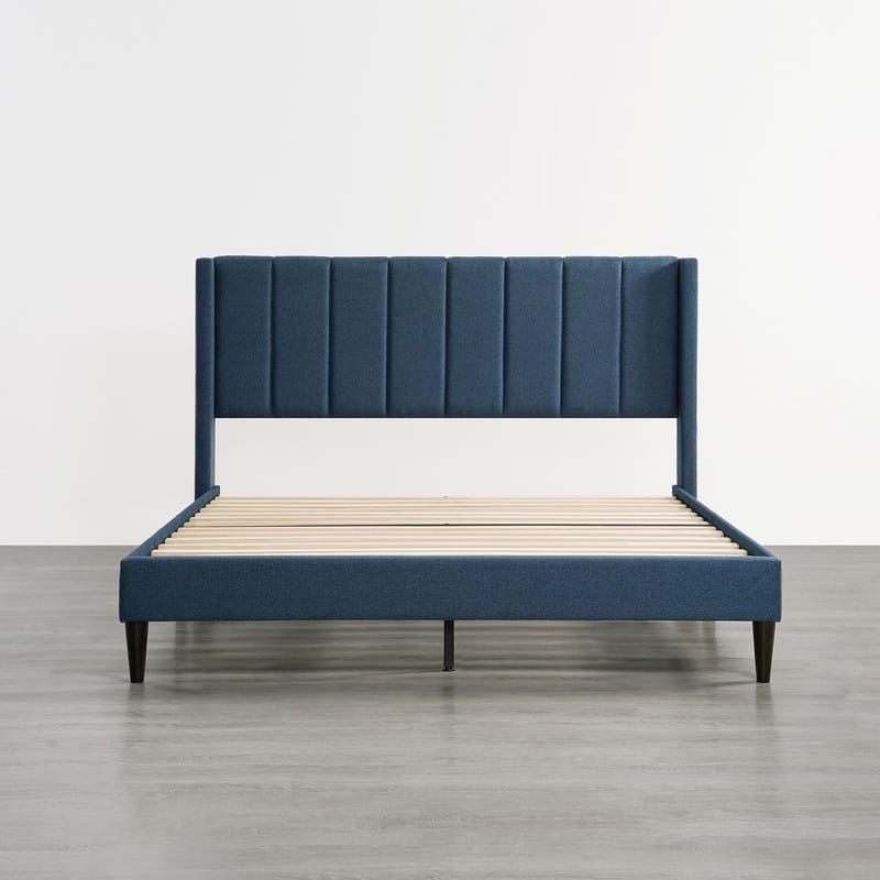 Eleanor Upholstered Platform Bed Frame with Vertical Stripe Headboard