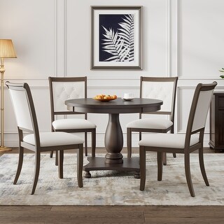 5-Piece Dining Round Table and 4 Upholstered Chairs Set - Bed Bath ...