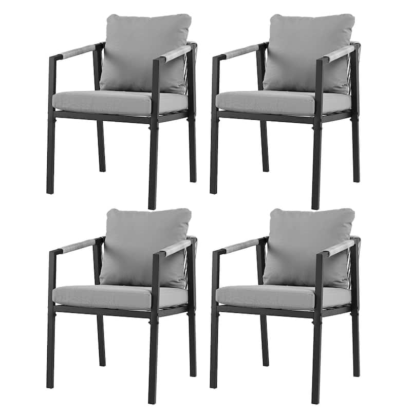 StranGarde 4-Piece Hand-woven Rope Patio Dining Chairs with Gray Cushions