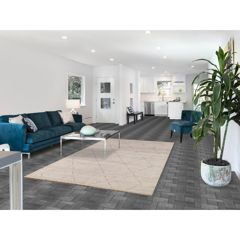 Beige Trellis Moroccan Area Rug Hand-Knotted Oriental Wool Carpet - 5'1"x 8'11"