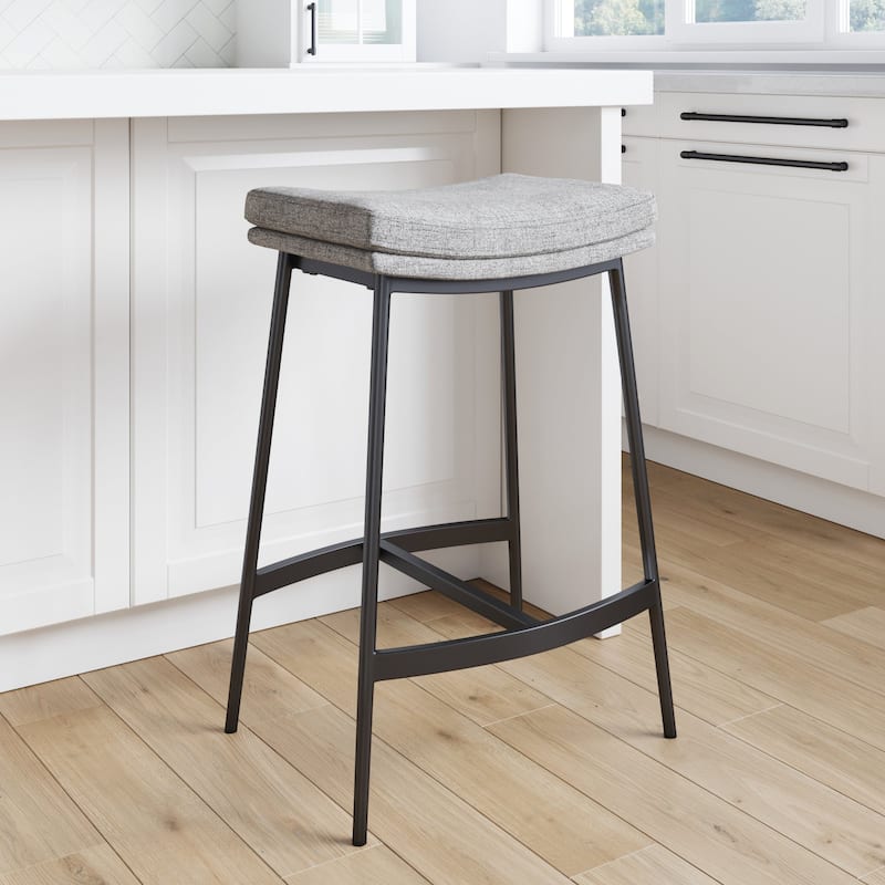Nathan James Arlo Modern Backless Upholstered Kitchen Counter Bar Stool with Saddle Seat and Metal Base - Single - Grey/Matte Black