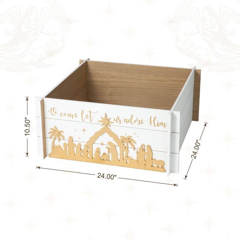 Glitzhome 24"L Wooden 3D Nativity Scene Christmas Tree Collar