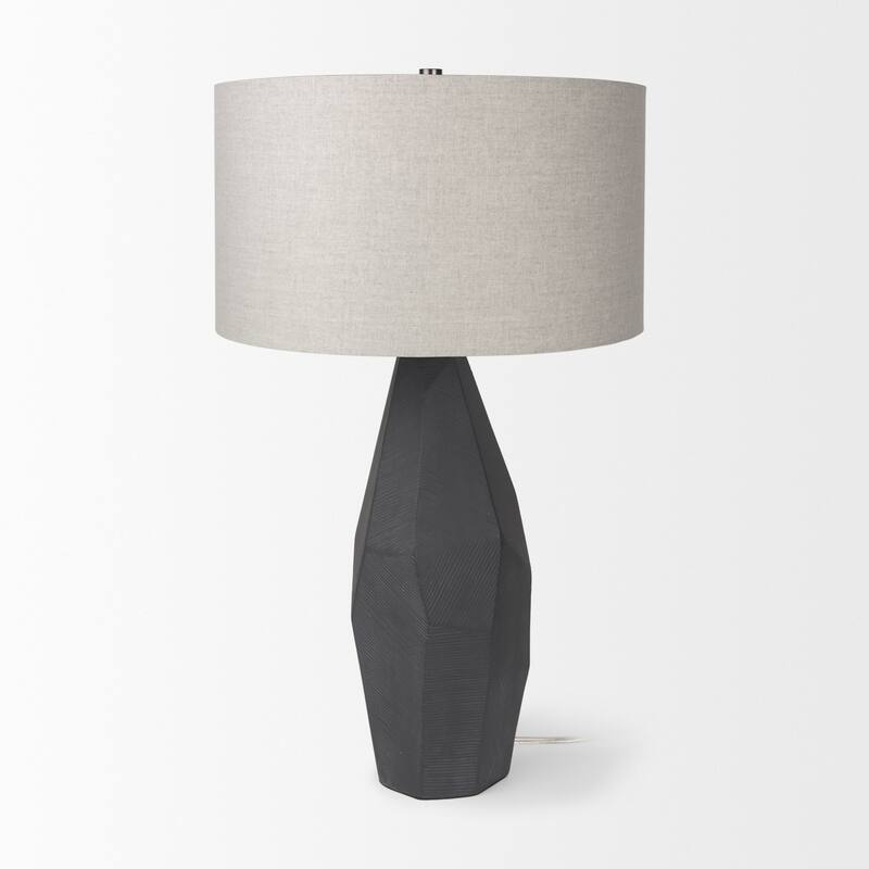 Piven Matte Black Textured Ceramic w/ Grey Shade Table Lamp
