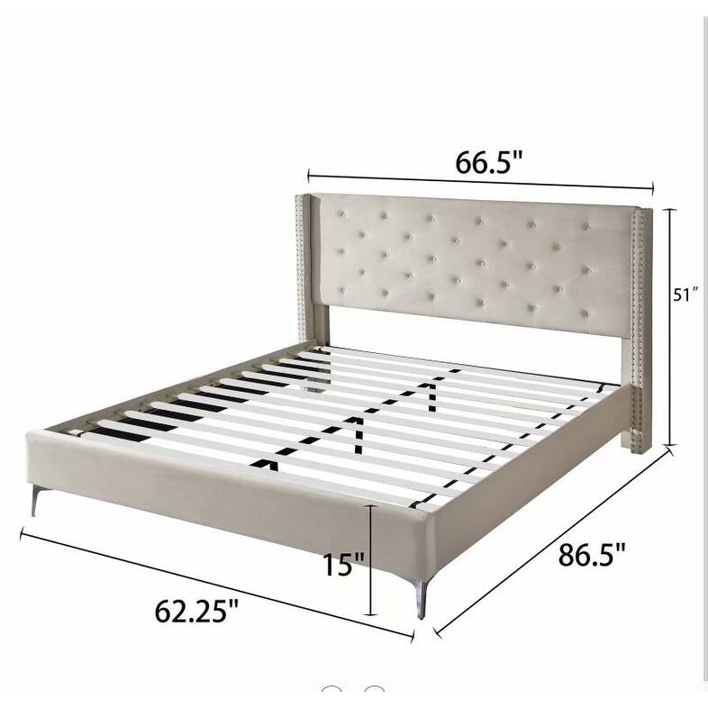 Morden Fort Queen-size Velvet Upholstered Platform Bed