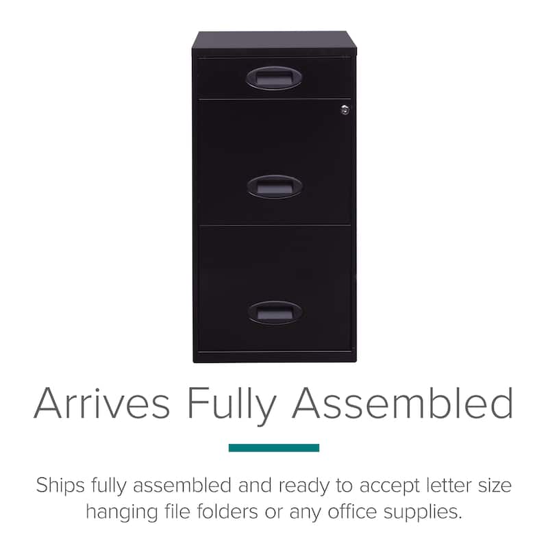Space Solutions 18in. Deep 3 Drawer Metal Organizer File Cabinet with Pencil Drawer, Black
