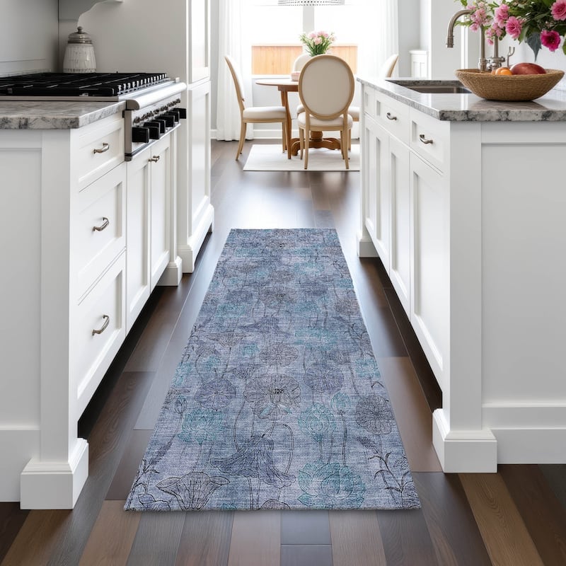 Machine Washable Indoor/Outdoor Modern Floral Chantille Rug