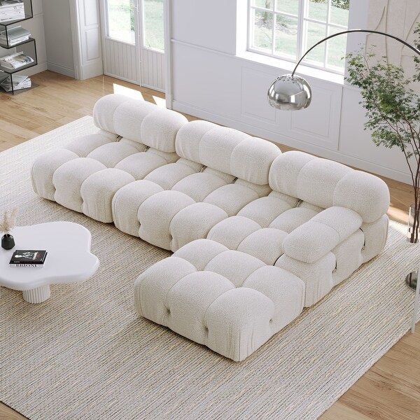 JASIWAY L-shaped 4 Piece Velvet Upholstered Sectional Sofa