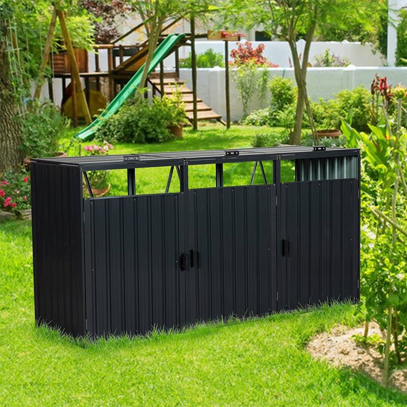 Galvanized Steel Outdoor Garbage Shed, Bin Shed, Metal Storage Shed - 7.87 ft. W x 2.62 ft. D