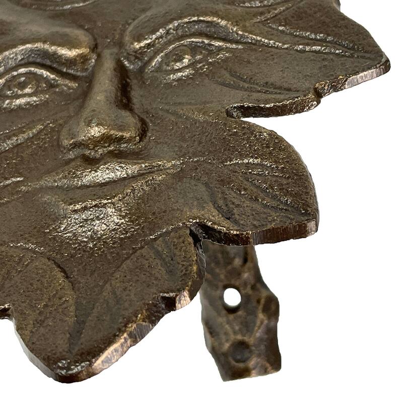 Bronze Finish Cast Iron Leaf Face Door Knocker - Artistic Entry Decor - 6 X 5 X 2 inches