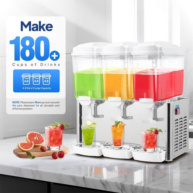 14.4 Gallon 110V 380W 3 Tanks Stainless Steel Beverage Dispenser With Thermostat Controller - N/A