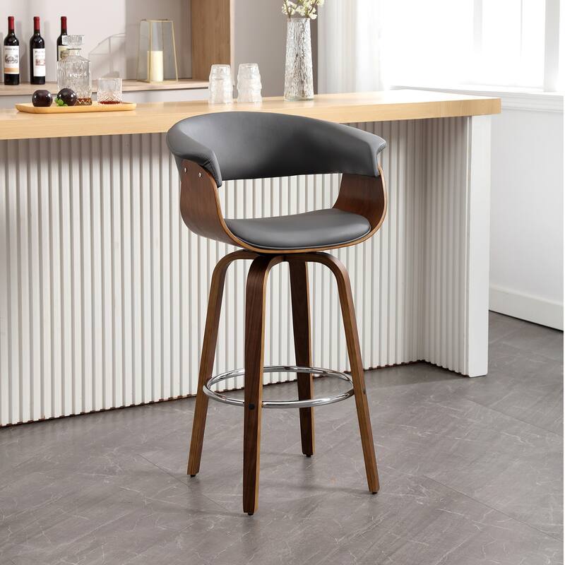26"/29" Faux Leather Swivel Bar Stools, Wood Counter Stool