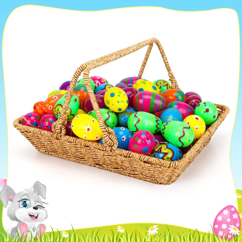 Easter Printed Plastic Eggs Basket Stuffer for Easter Egg Hunt Event, Party Favor Goodie Bags, Scene and Decoration