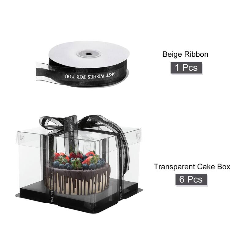 Clear Cake Box with Ribbon, 6Pcs 7"x7"x5" for 4 Inch Cake Packing