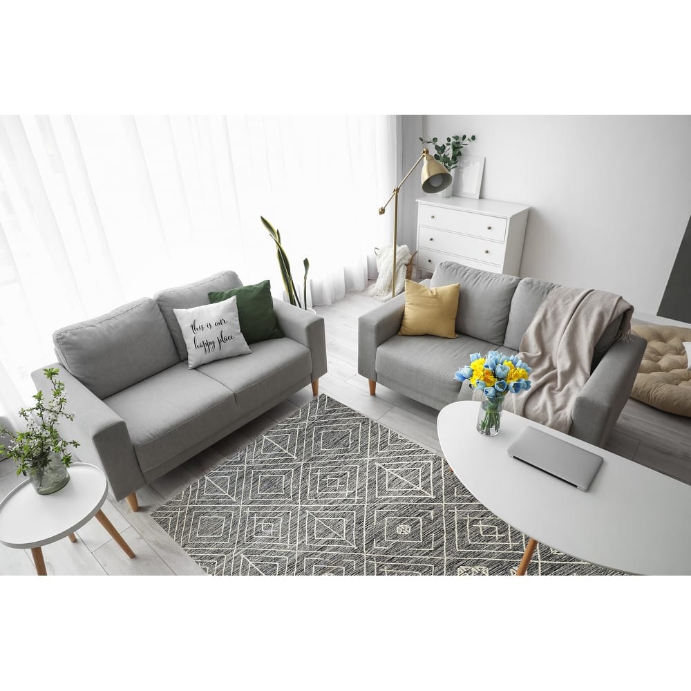 Home Decor EORC Handwoven Wool Punja Kilim Rug Elegant Charcoal Area Rug for Living Room, Bedroom, Office, & Home Décor