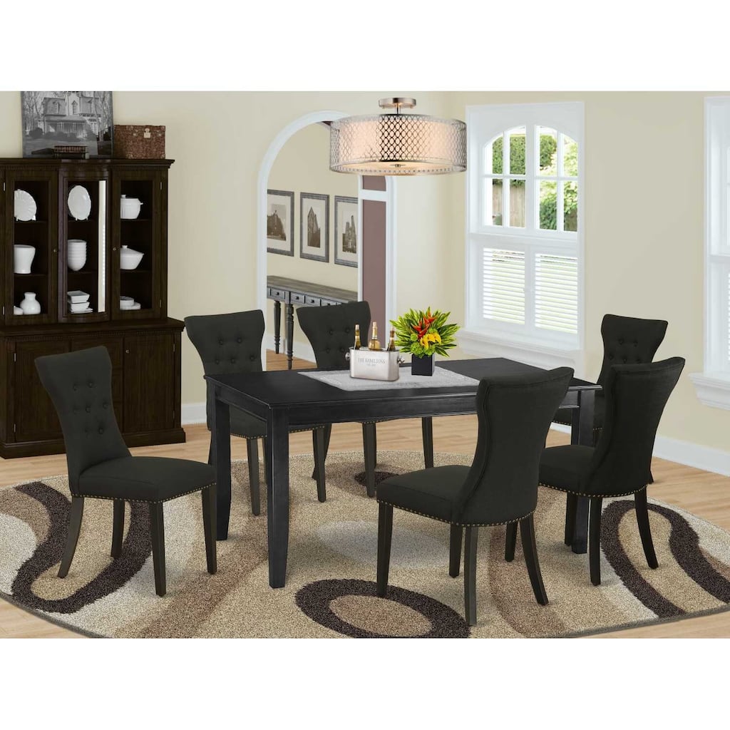 HomeStock 7-Piece Black Finish Solid Wood Top Dining Table with 6 Parson Chairs with Lattice Back
