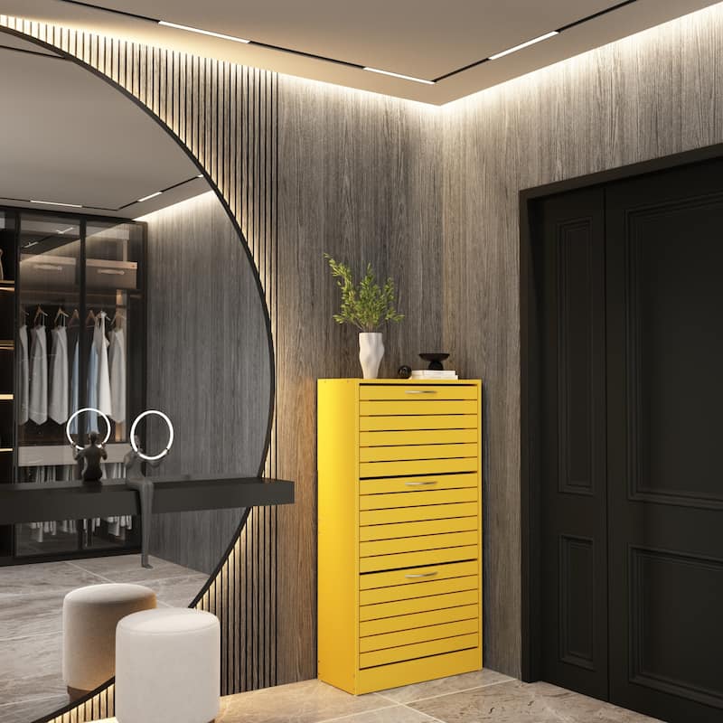 Shoe Cabinet Narrow Shoe Cabinet with 3 Flip Door Space Saving 3 Color - Yellow