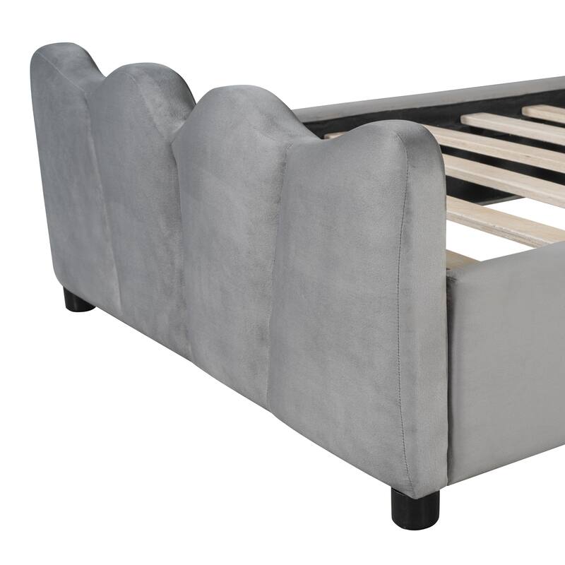 Full Size Velvet Upholstered Platform Bed with Distinctive Headboard and Footboard