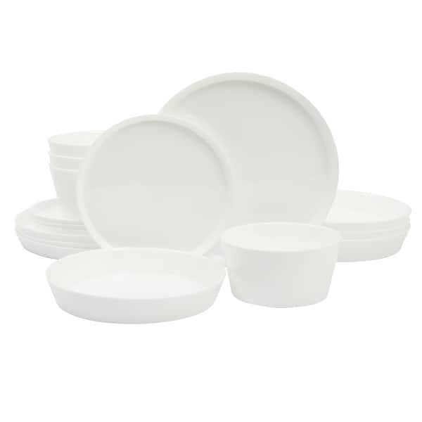 slide 2 of 20, Gibson Home Modern Opal 16 Piece Glass Chip Resistant Dishes Double Plates and Bowls Lightweight Dinnerware Set